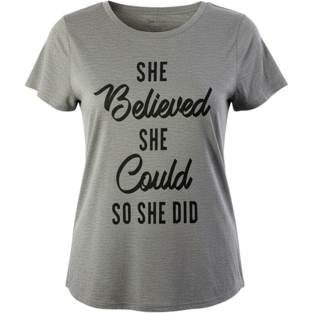 Zoe + Liv Womens Gray Graphic Tee She Believed She Could So She Did Size M - Picture 1 of 7